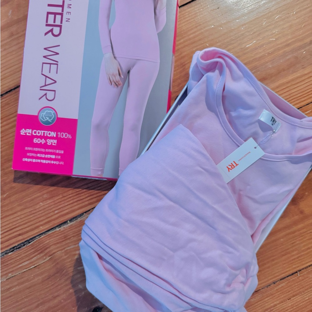 TRY Women M/L Solid Basic Thermal Underwear Pink Thermal Underwear Set